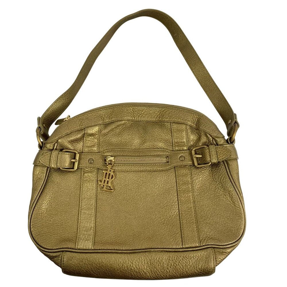 Lauren Ralph Lauren Metallic Gold/Bronze Pebble Leather Shoulder Bag Logo Charm